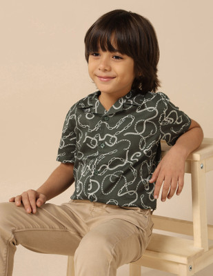 U.S. POLO ASSN. Boys Printed Casual Green Shirt