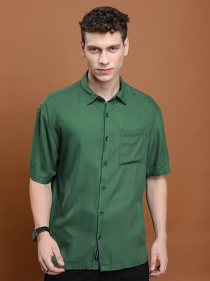 HIGHLANDER Men Solid Casual Dark Green Shirt