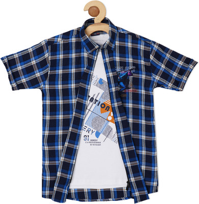 CAVIO Boys Checkered Casual Blue Shirt(Pack of 2)