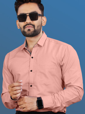 VeBNoR Men Solid Formal Pink Shirt