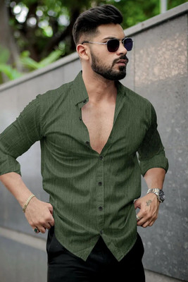 DIGIMI Men Solid Casual Dark Green Shirt