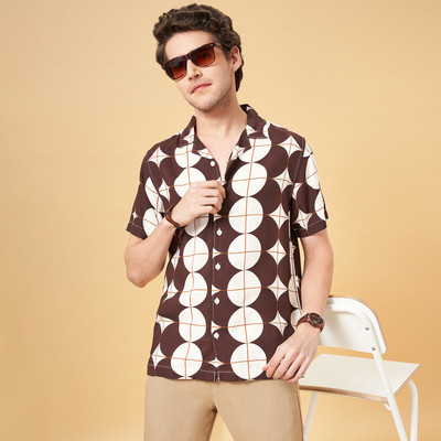 PEOPLE Men Printed Casual Brown Shirt