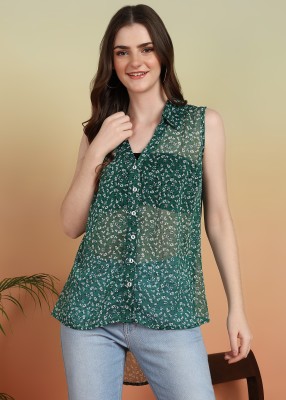 Yash Gallery Women Floral Print Casual Green Shirt