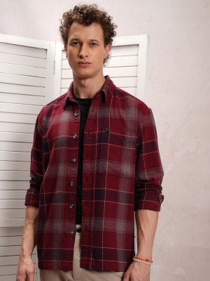 LOCOMOTIVE Men Checkered Casual Maroon Shirt