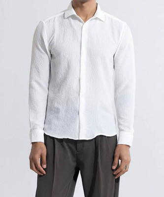 Marmic Fab Men Solid Casual White Shirt