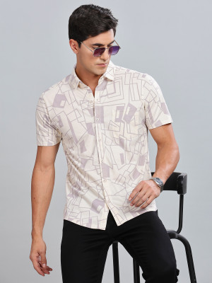 Bullmer Men Printed Casual Beige Shirt