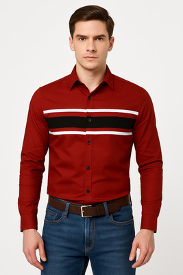Plum Crazy Men Striped Casual Brown Shirt