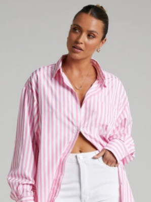 BNS Women Striped Casual Pink Shirt