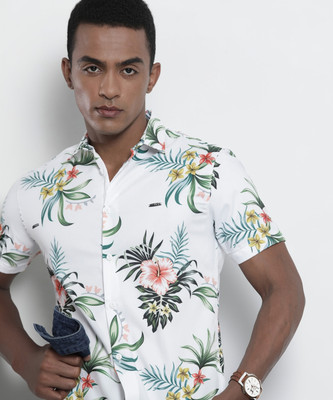 The Indian Garage Co. Men Floral Print Casual White Shirt