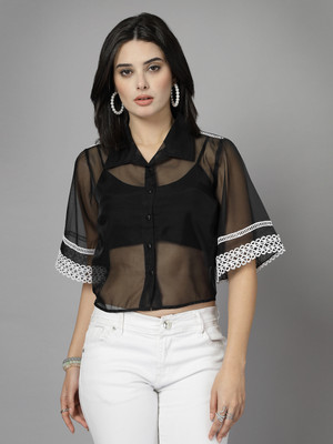KASSUALLY Women Solid Party Black Shirt