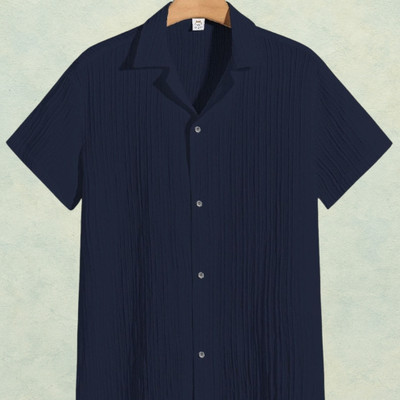 Looksky Men Self Design, Solid Casual Dark Blue Shirt