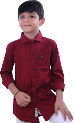 Lenriza Boys Solid Casual Maroon Shirt