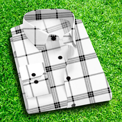 SAADIWALAA Men Checkered Casual Black, White Shirt