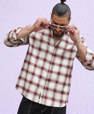 Instafab Plus Men Checkered Casual Brown, Maroon, White Shirt