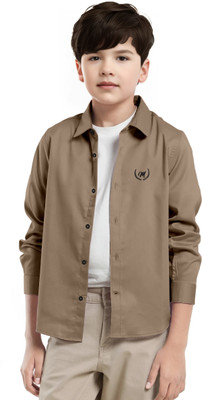 KIYATRA Boys Solid Party Cream Shirt