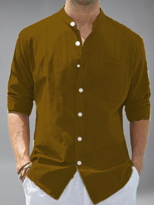 BHUVIKOO Men Solid Casual Gold Shirt