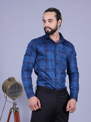 Tanip Men Checkered Formal Blue Shirt