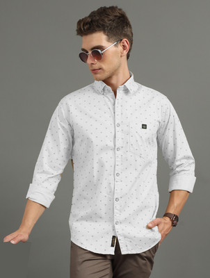 Indi Hemp Men Printed Casual White Shirt