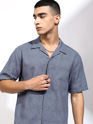 HIGHLANDER Men Self Design Casual Blue Shirt