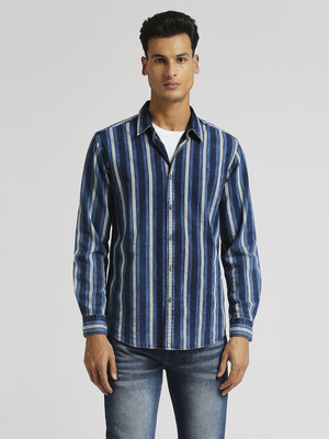 Pepe Jeans Men Striped Casual Blue, White, Black Shirt