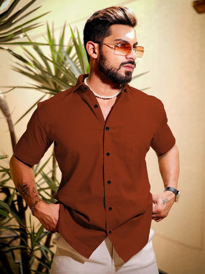 METRONAUT Men Solid Casual Orange Shirt