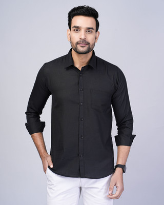CottonMS Men Solid Formal Black Shirt