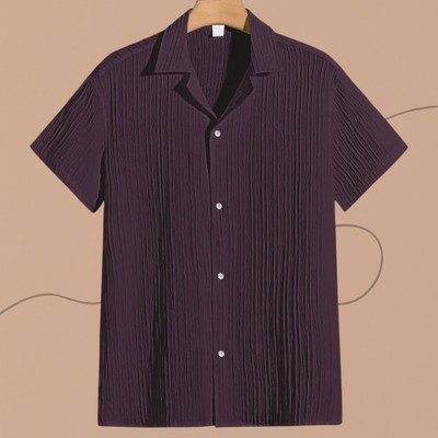 Jenil Fashion Men Self Design Casual Purple Shirt