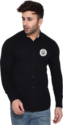 GEUM Men Solid Casual Black Shirt