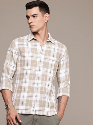 Roadster Men Checkered Casual Beige Shirt