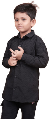 GBHFASHION Boys Self Design Casual Black Shirt