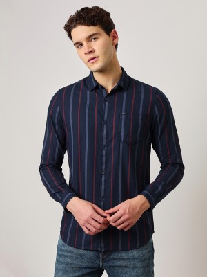 LEE Men Striped Casual Dark Blue, Red Shirt