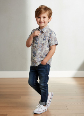Kidisto Boys Printed Casual White Shirt