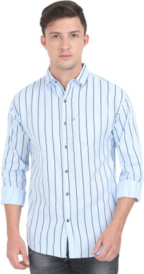 AIDAN PAUL Men Striped Casual Blue Shirt