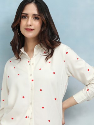 Tokyo Talkies Women Printed Casual White Shirt