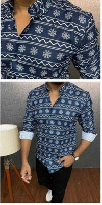 StellLIFESTYLE Trend Men Solid Casual Dark Blue, White Shirt