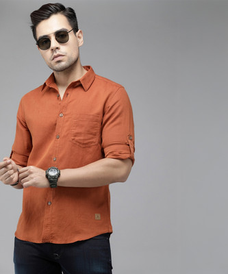 Roadster Men Solid Casual Orange Shirt