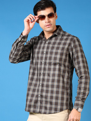 V-MART Men Checkered Casual Brown Shirt