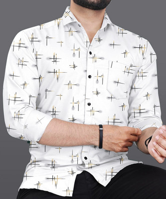 SHUBHFLAX Men Printed Casual White Shirt