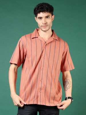 V-MART Men Striped Casual Brown Shirt