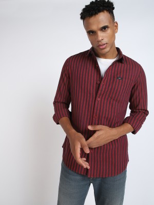 LEE Men Striped Casual Red Shirt