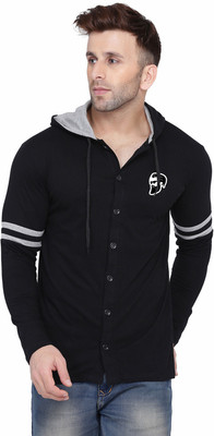 Money Leaf Men Solid Casual Black Shirt