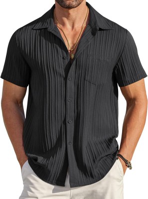 Lugru Collection Men Self Design Casual Black Shirt