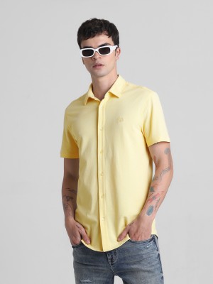 JACK & JONES Men Solid Casual Yellow Shirt