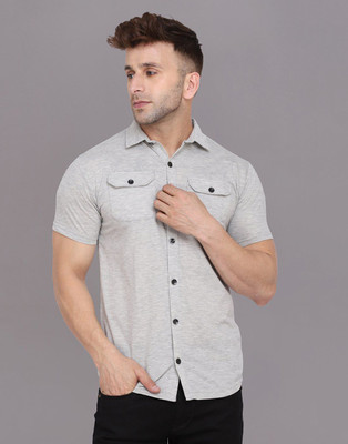 tfurnish Men Solid Casual Silver Shirt