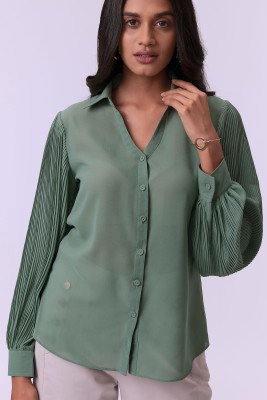 NOT SO PINK Women Solid Casual Dark Green Shirt