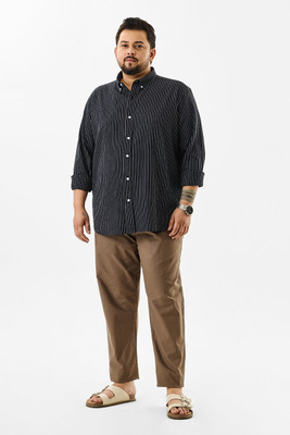 Snitch Men Striped Formal Black Shirt