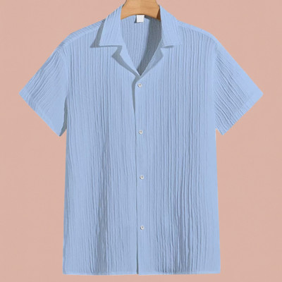 Looksky Men Self Design Casual Light Blue Shirt