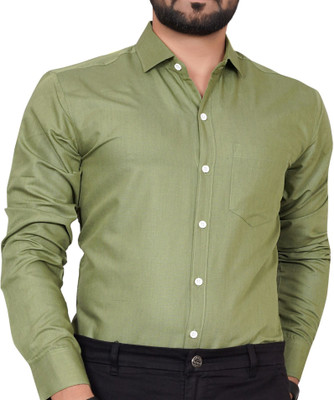 Tyzlo Men Solid Formal Green Shirt
