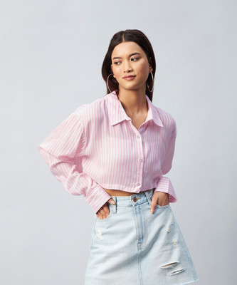 Chimpaaanzee Women Striped Casual Pink Shirt