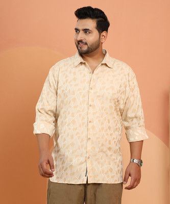 Instafab Plus Men Printed Casual Beige Shirt